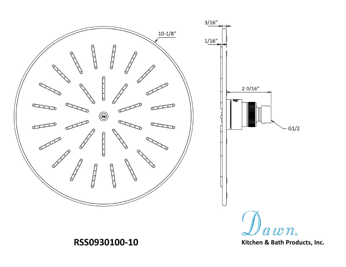Dawn Stainless Steel 10" Round Rainhead, Chrome RSS0930100-10