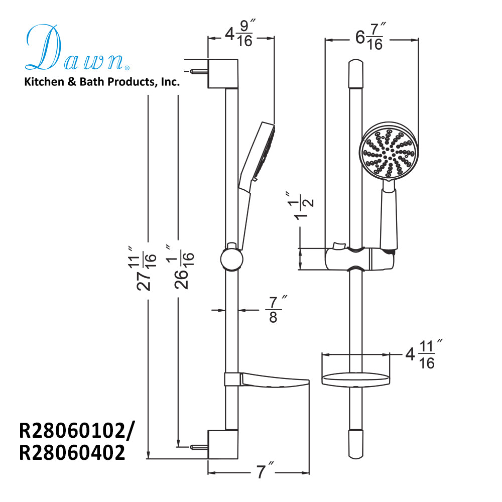 Dawn Handshower with shower hose and slide bar