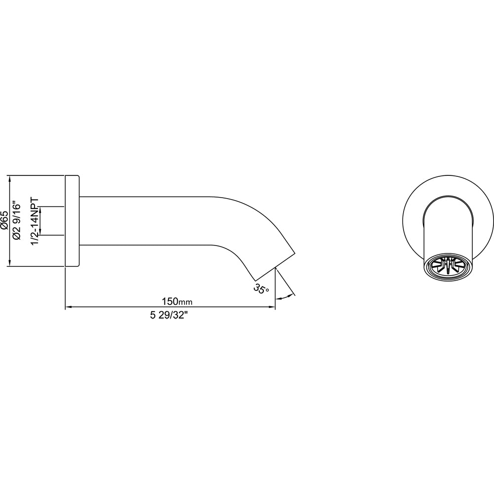 Dawn wall-mount non-diverter tub spout