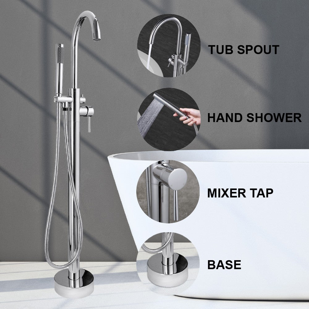 WOODBRIDGE F0001BNRD Contemporary Single Handle Floor Mount Freestanding Tub Filler Faucet with Hand shower