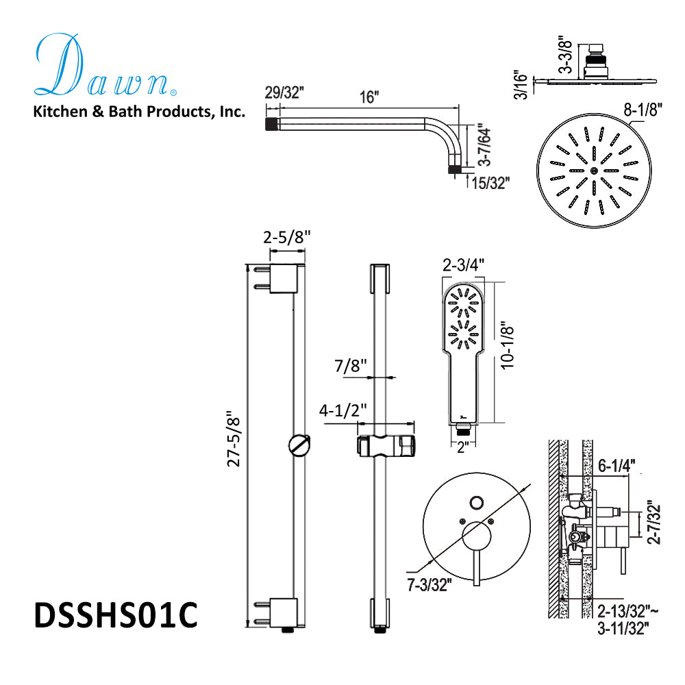 Dawn Hot Springs Shower Set, Chrome DSSHS01C