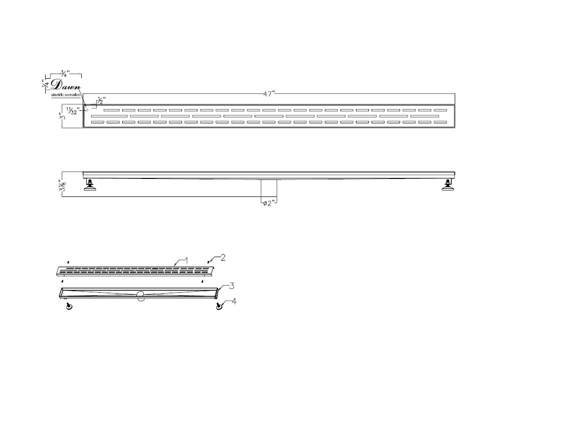 Dawn Shower Linear Drain Channel for Hot Mop, Size: 48-5/8"L x 4-5/8"W x 3-3/8"D DHMC47004