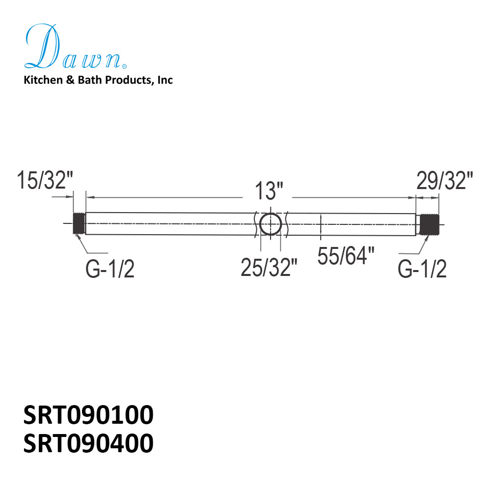 Dawn Shower arm and flange, 13" SRT090