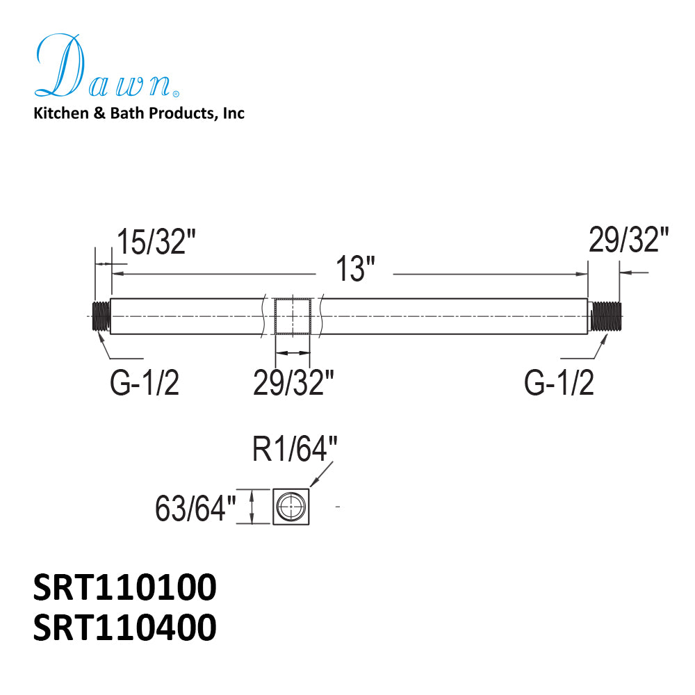Dawn Shower arm and flange, 13" SRT110
