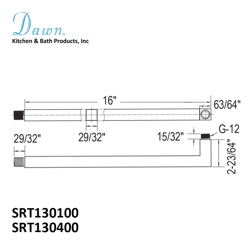 Dawn Shower arm and flange, 16" SRT130