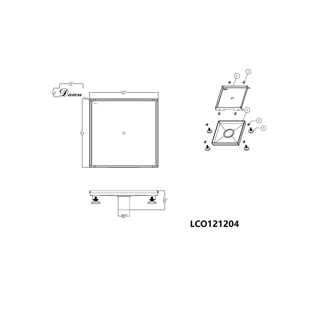 Dawn Colorado River Series Tile Insert Square Drain 12" x12" LCO121204