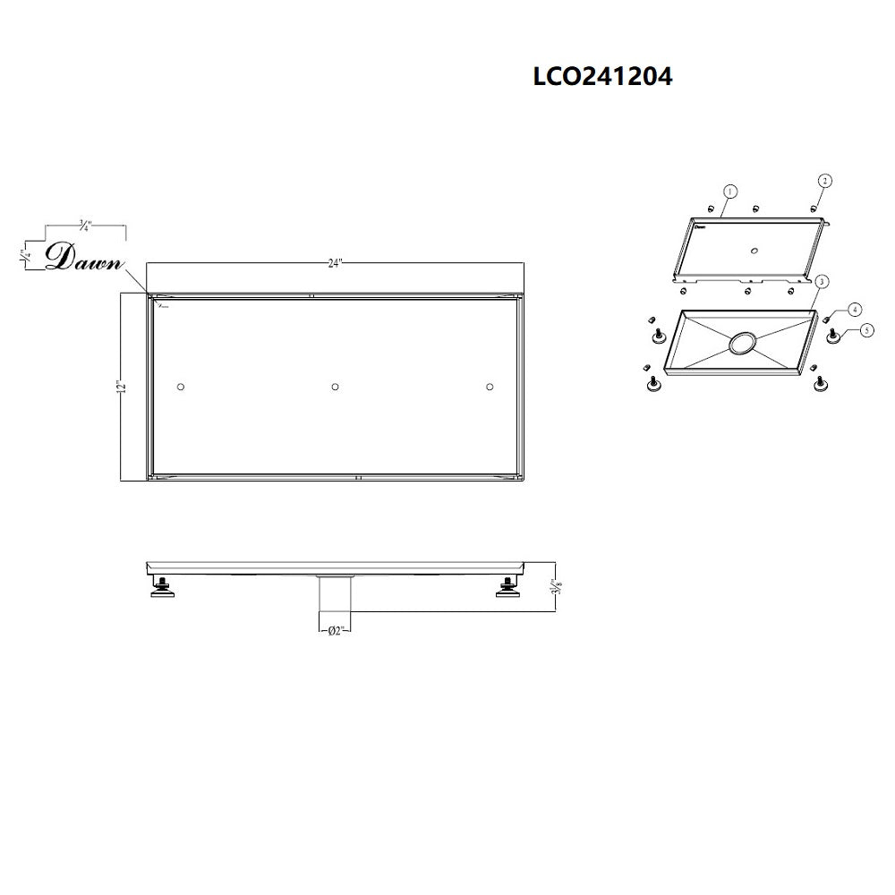 Dawn Colorado River Series Tile Insert Rectangular Drain LCO241204