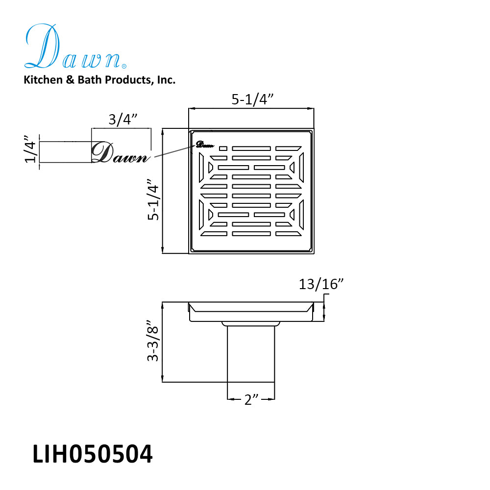 Dawn Irtysh River Series Shower Drain 5-1/4"L x 5-1/4"W x 3-1/8"D LIH050504