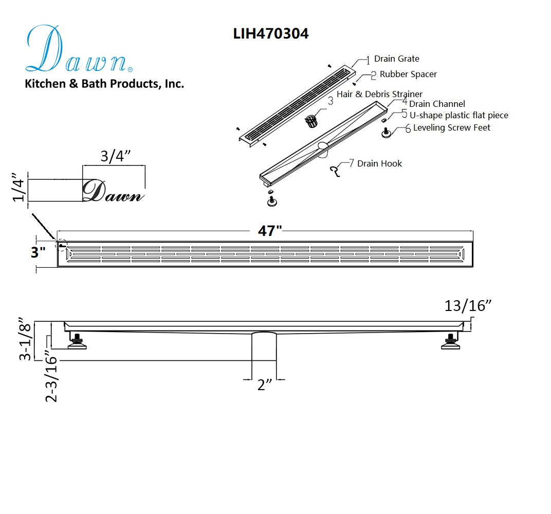Dawn Irtysh River Series 47" Shower Drain LIH470304