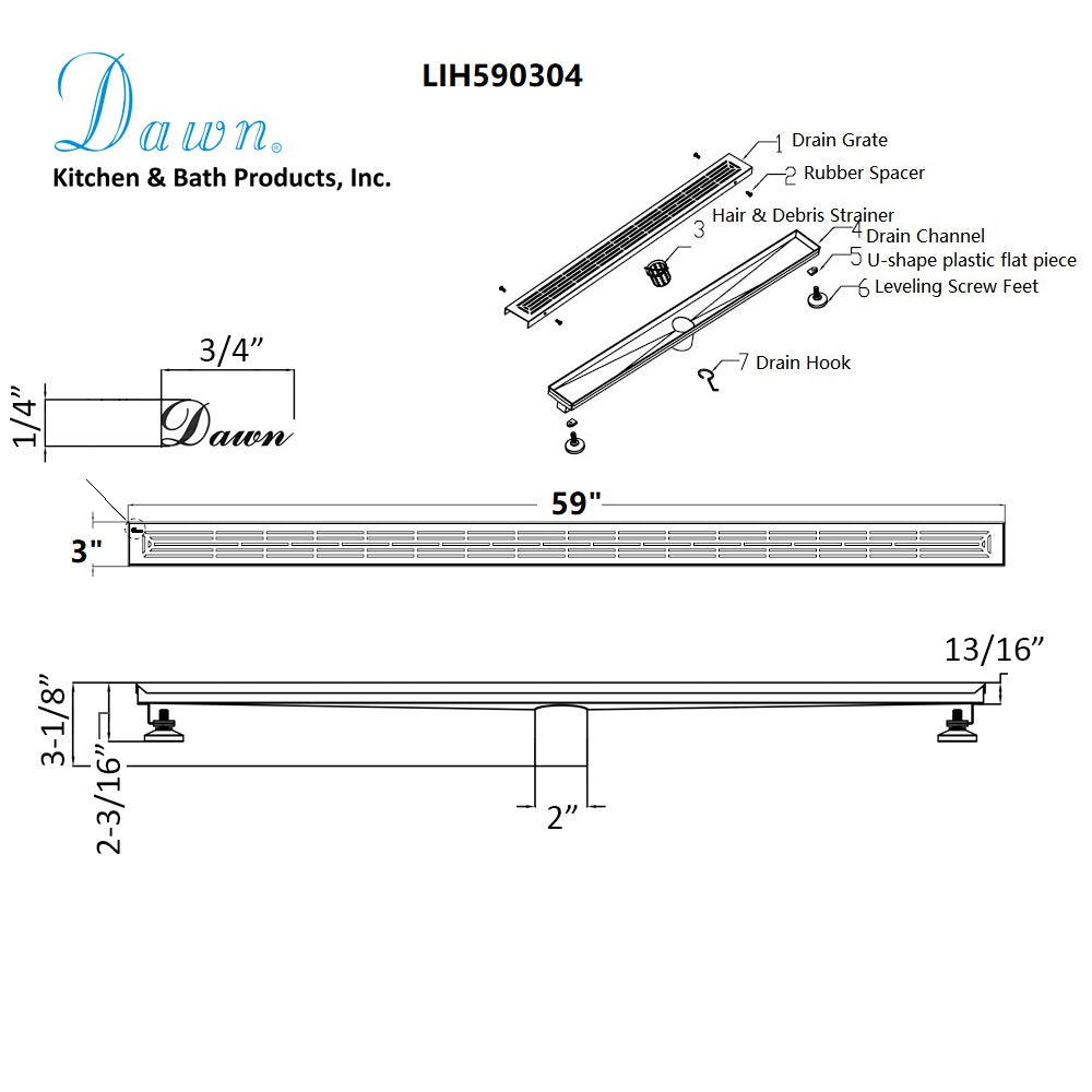 Dawn Irtysh River Series 59" Shower Drain LIH590304