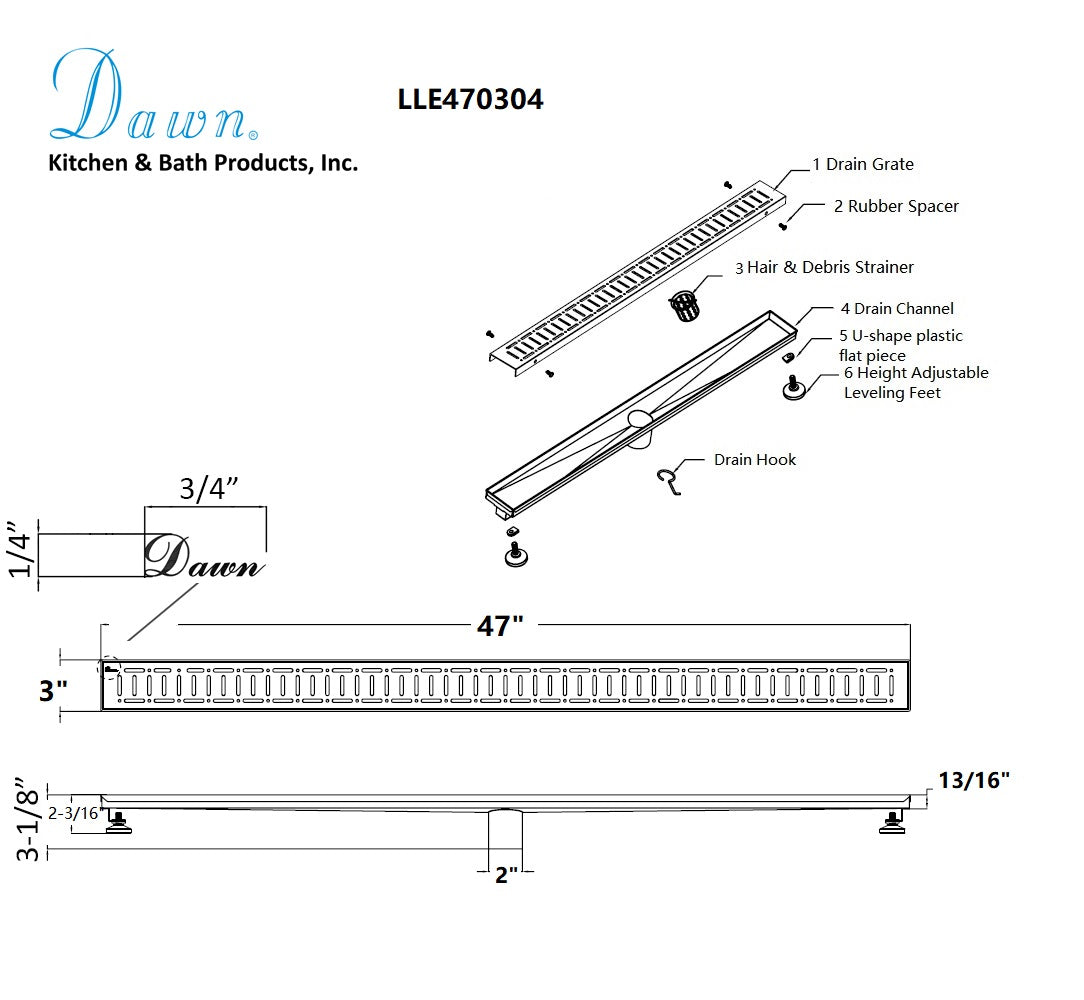 Dawn The Loire River In France 47" Shower Drain LLE470304