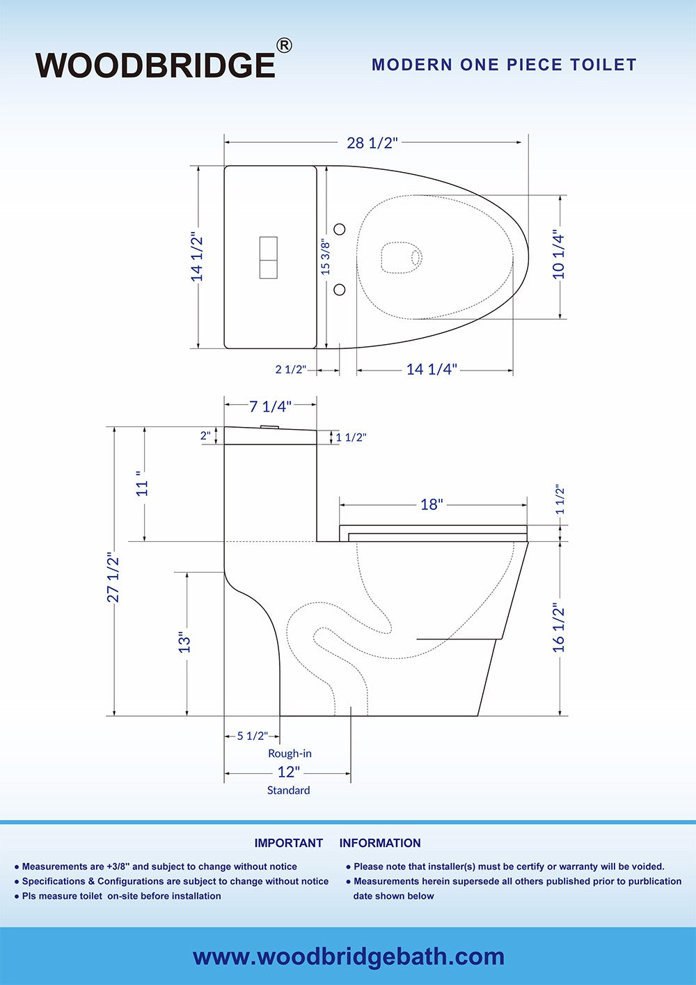 WOODBRIDGEBath T-0019, Dual Flush Elongated One Piece Toilet with Soft Closing Seat, Chair Height, Water Sense, High-Efficiency, Rectangle Button (2 -Pack)