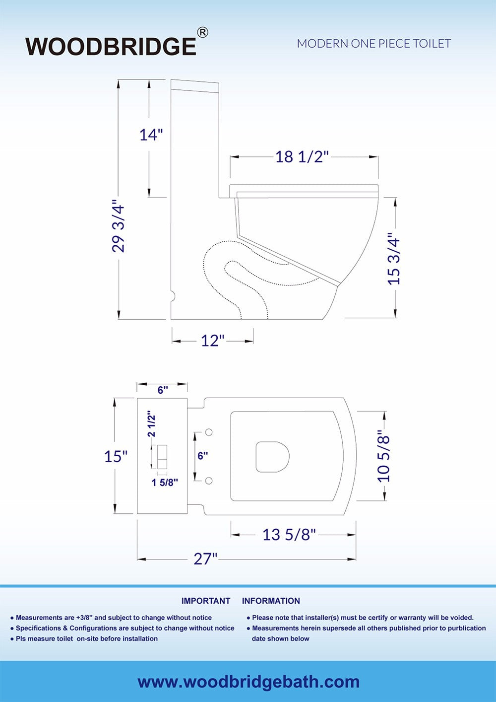 WOODBRIDGE Modern Square Design One Piece Dual Flush 1.28 GP Toilet,Chair Height with Soft Closing Seat, T0020