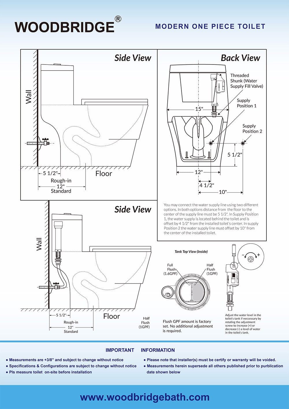 WOODBRIDGEBath T-0019, Dual Flush Elongated One Piece Toilet with Soft Closing Seat, Chair Height, Water Sense, High-Efficiency, Rectangle Button (2 -Pack)