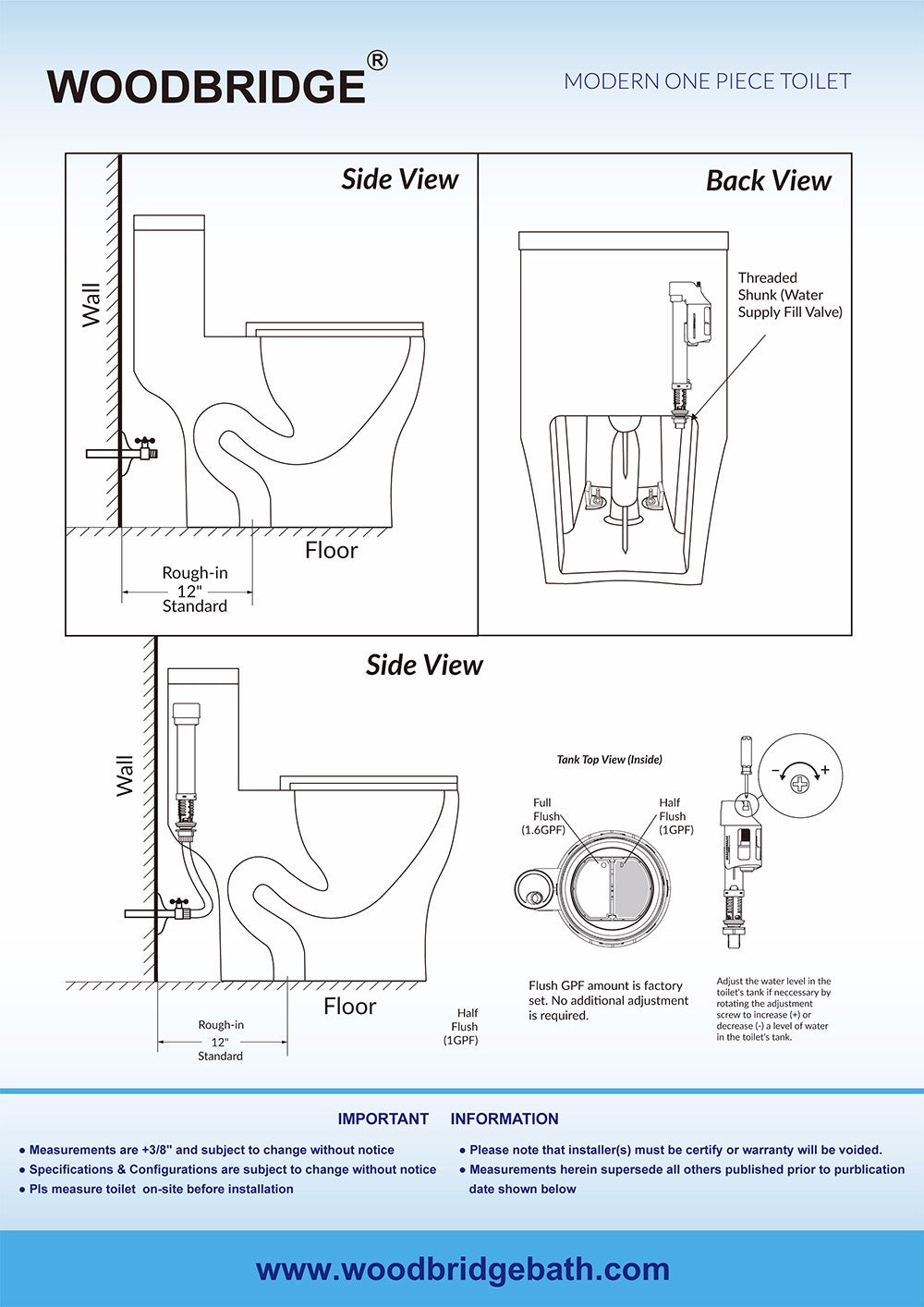 WOODBRIDGE Modern One Piece Dual Flush 1.28 GP Toilet,with Soft Closing Seat