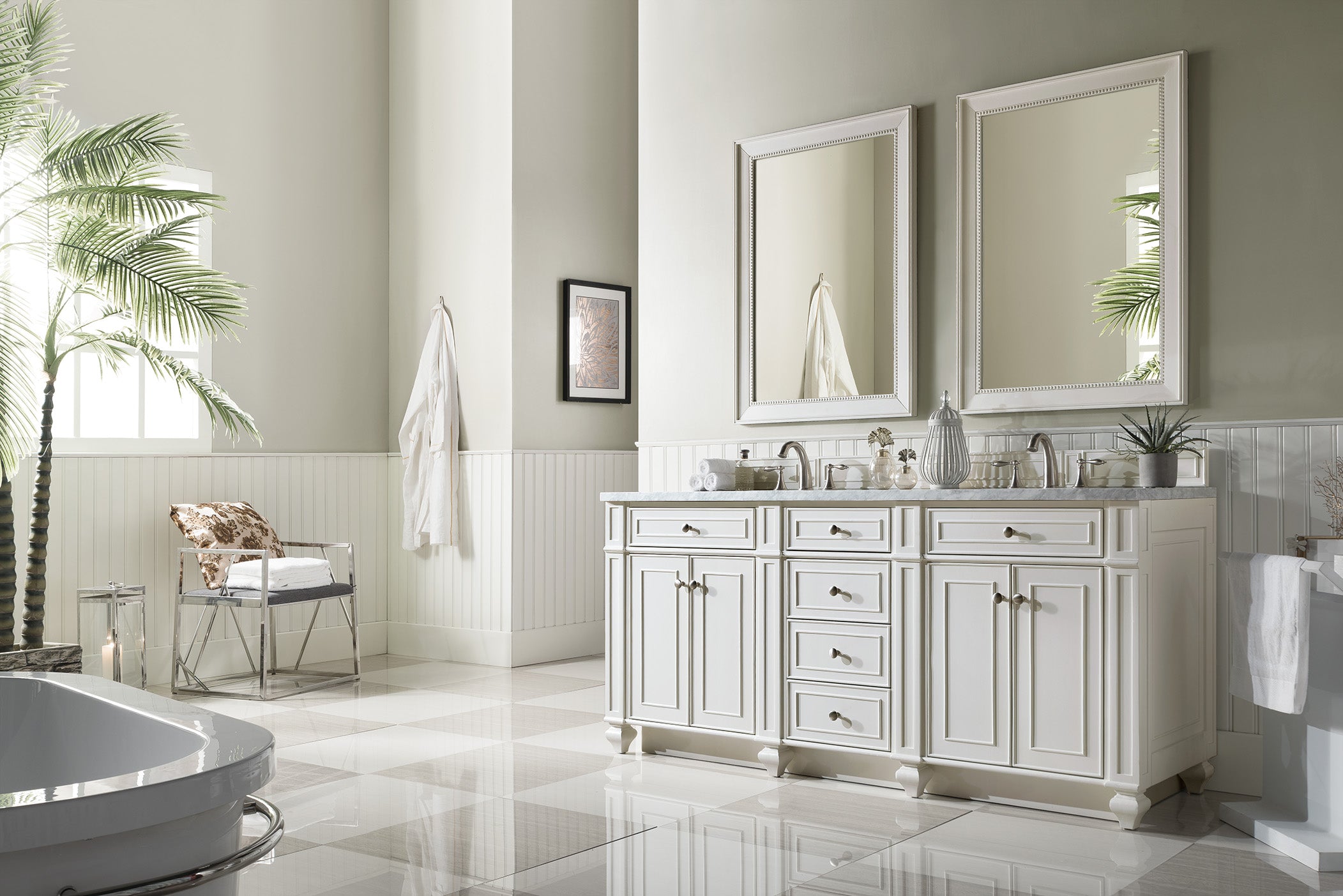 James Martin Bristol 72" Double Vanity in Bright White with 3cm Countertop