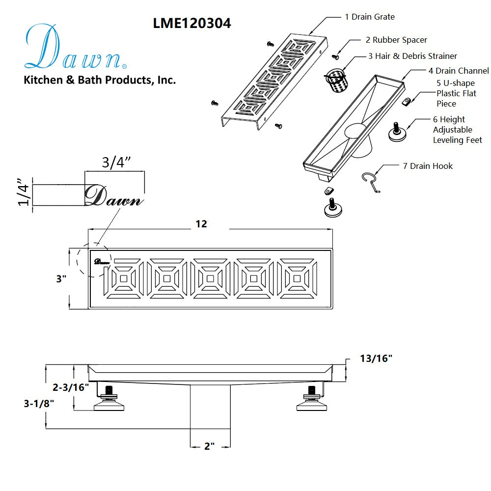 Dawn Mamore River In Brazil 12" Shower Drain LME120304