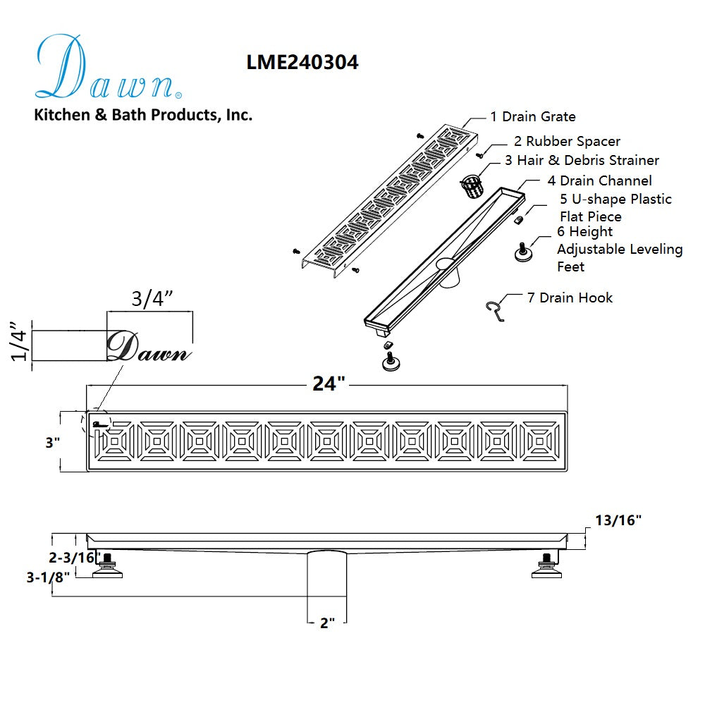 Dawn Mamore River In Brazil 24" Shower Drain LME240304