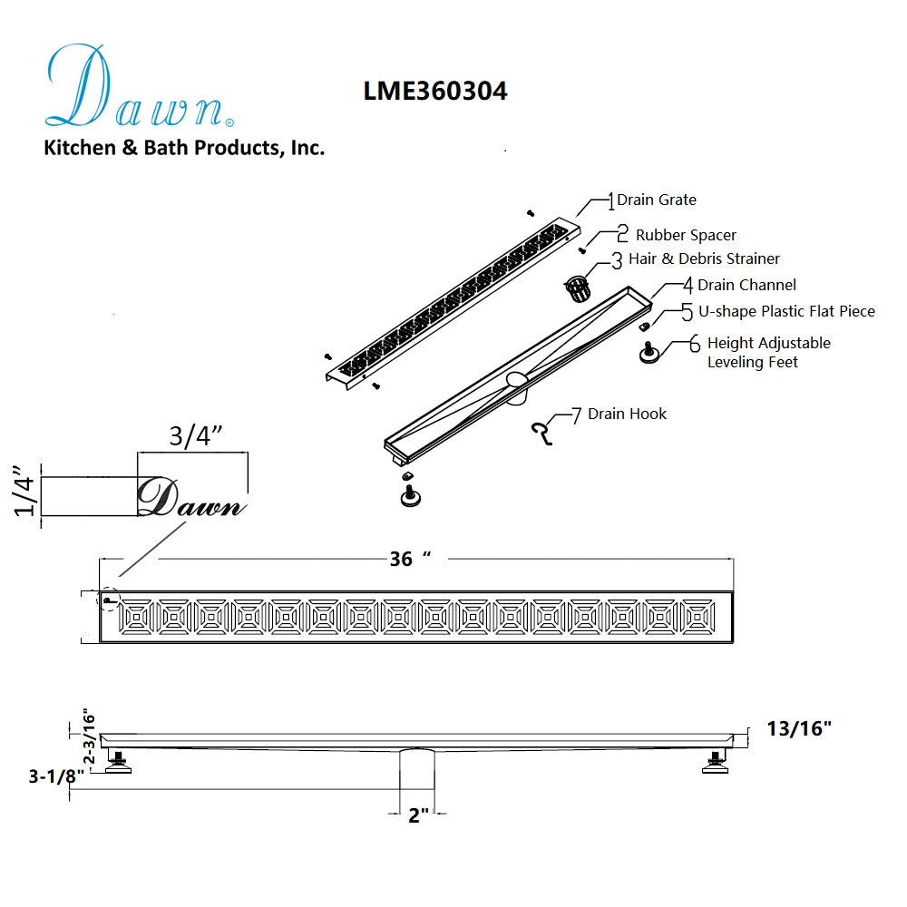 Dawn Mamore River In Brazil 36" Shower Drain LME360304
