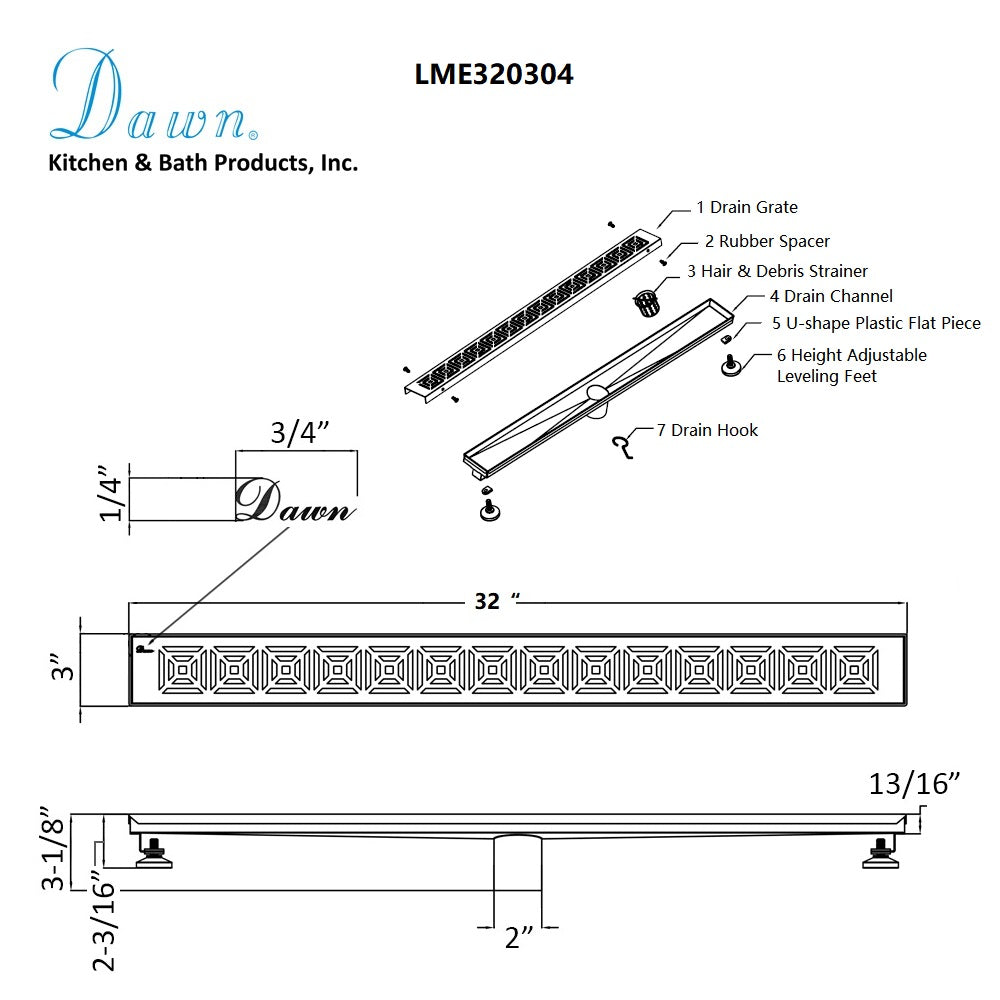 Dawn Mamore River In Brazil 32" Shower Drain LME320304