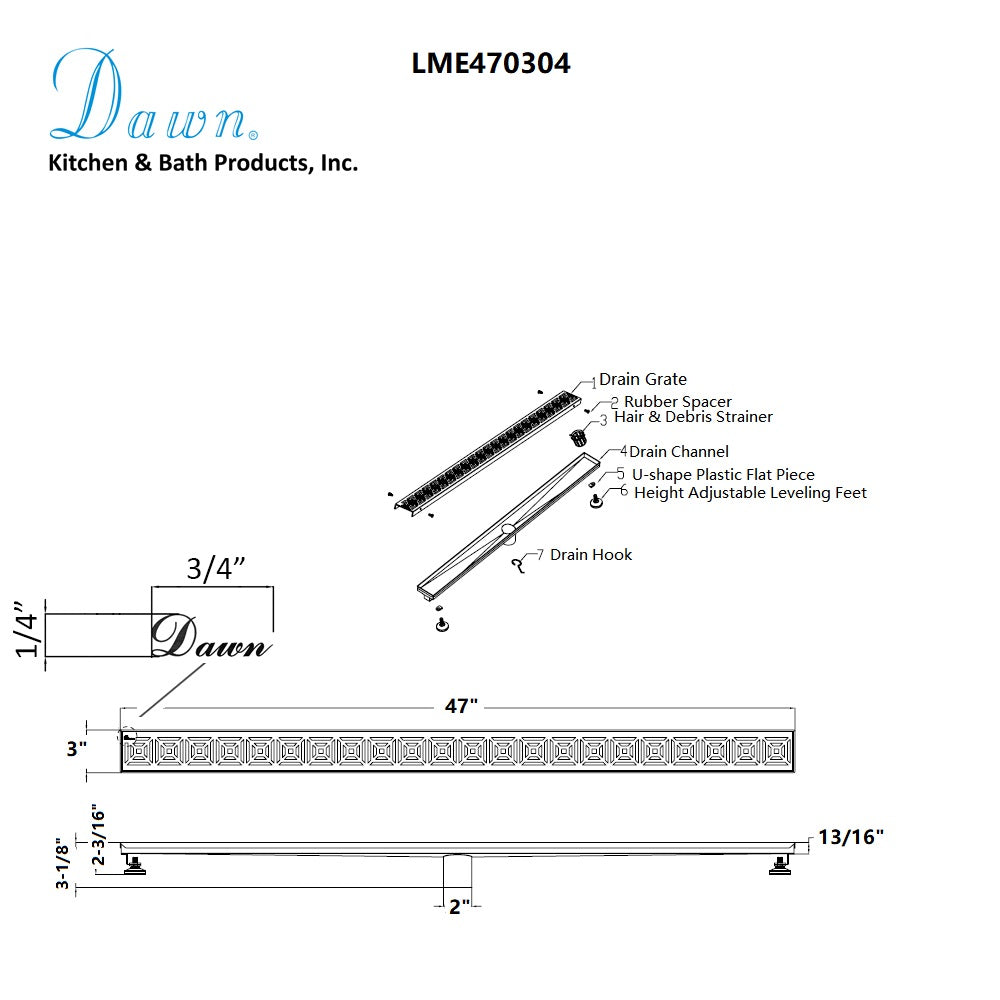 Dawn Mamore River In Brazil 47" Shower Drain LME470304