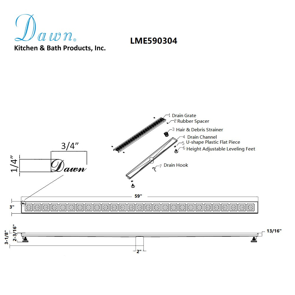 Dawn Mamore River In Brazil 59" Shower Drain LME590304