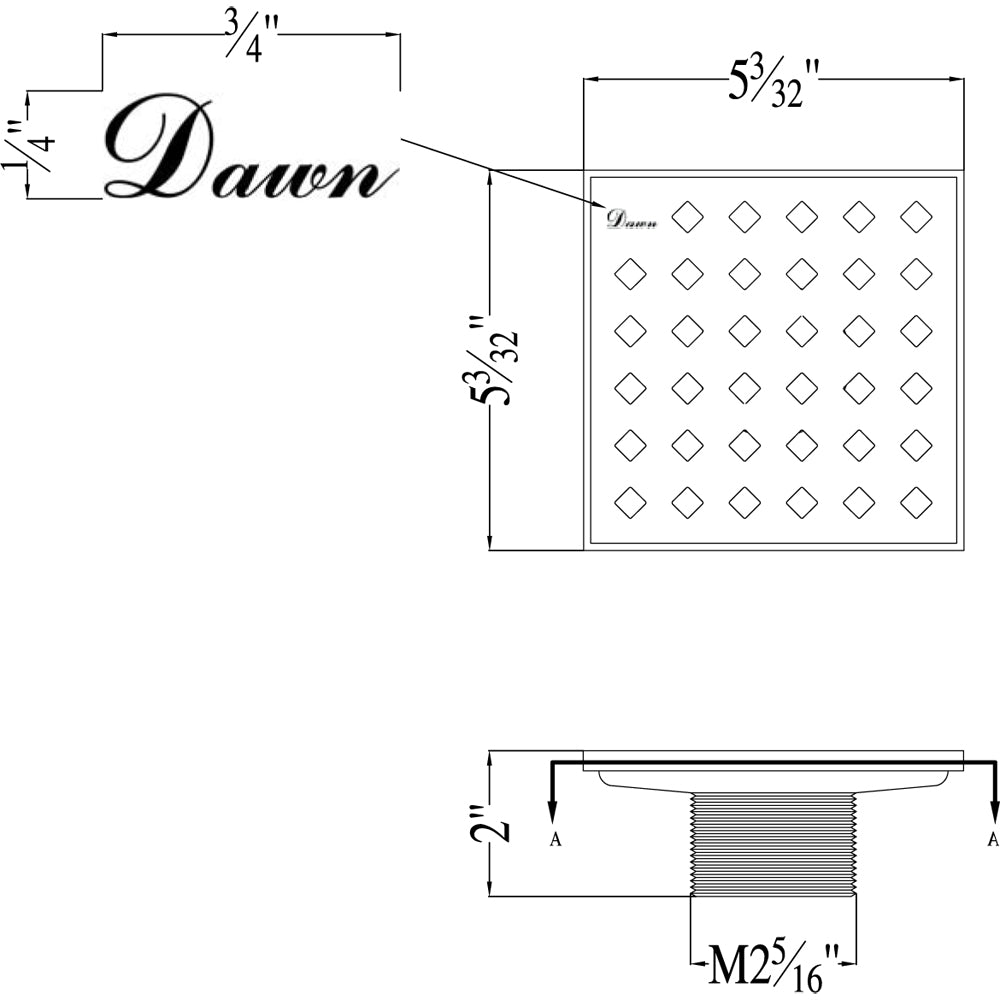 Dawn Shower square drain-9G, 304type stainless steel, 5"Lx5"Wx2"D