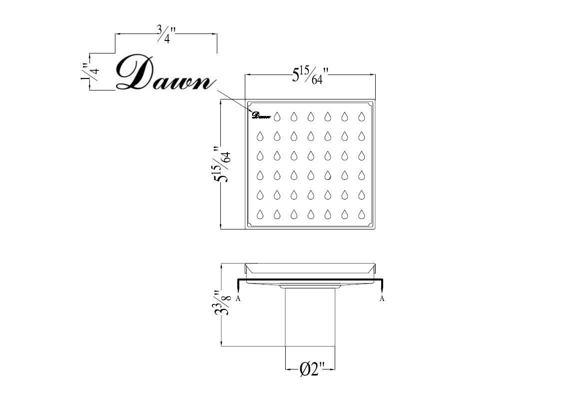 Dawn Nile River Series 5" Square Shower Drain LNE050504 (push-in)