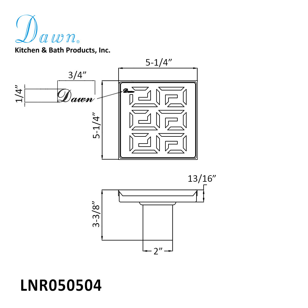 Dawn The River Niger In Mali 5" Square Shower Drain LNR050504 (push-in)