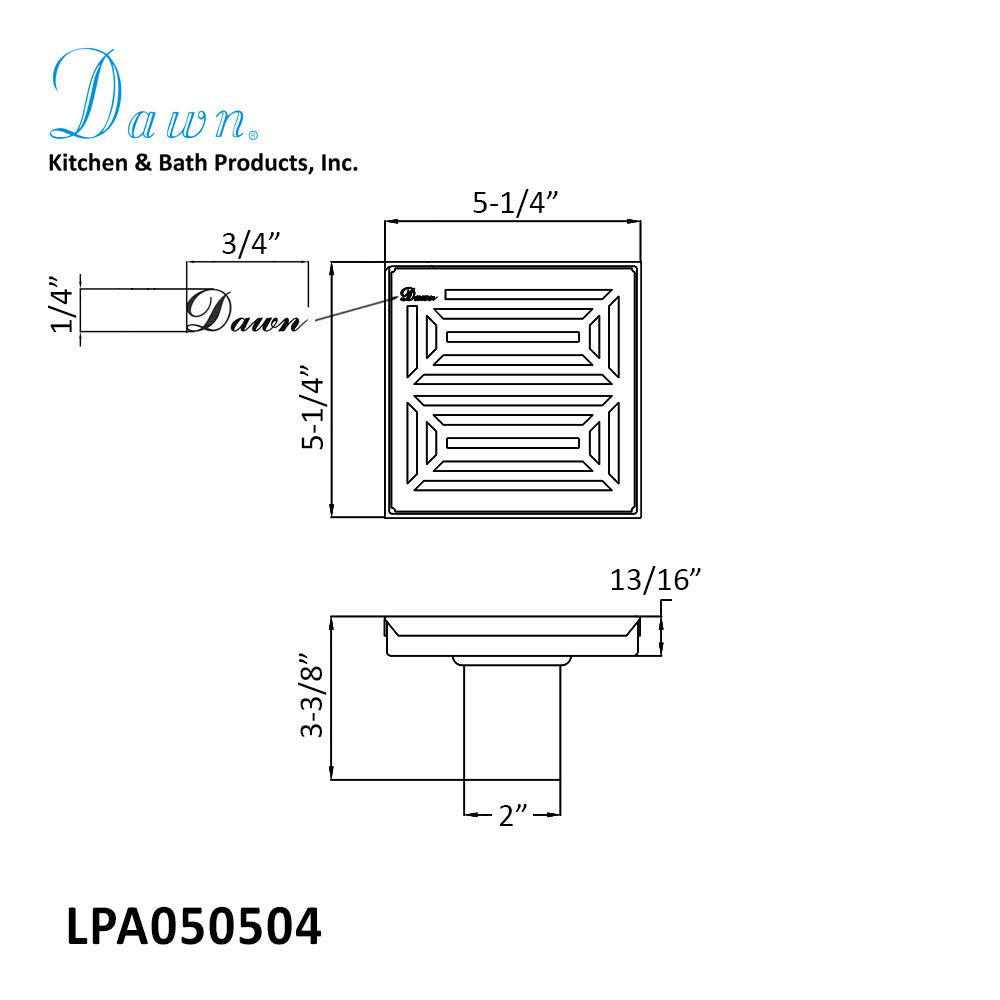 Dawn Parana River In Argentina Series 5" Square Shower Drain LPA050504 (push-in)