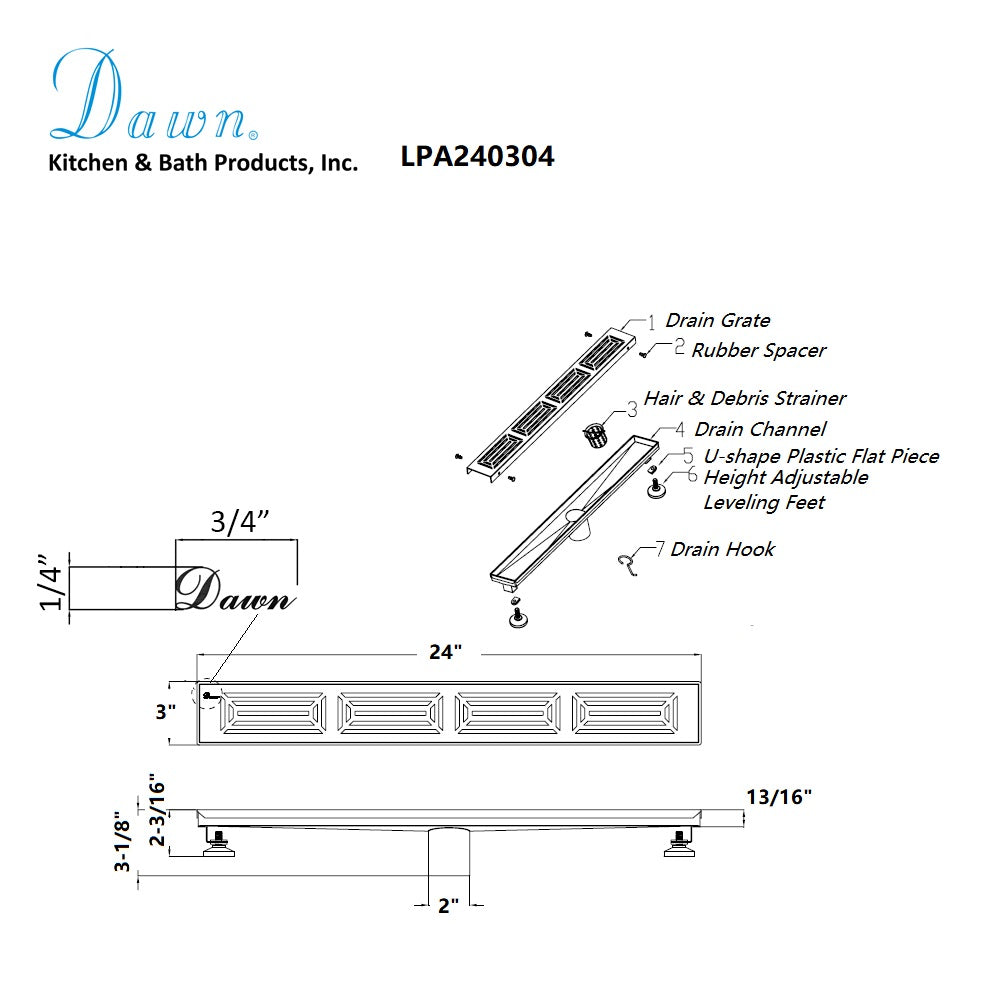 Dawn Parana River In Argentina Series 24" Shower Drain LPA240304