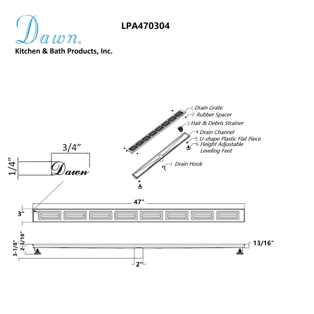 Dawn Parana River In Argentina Series 47" Shower Drain LPA470304