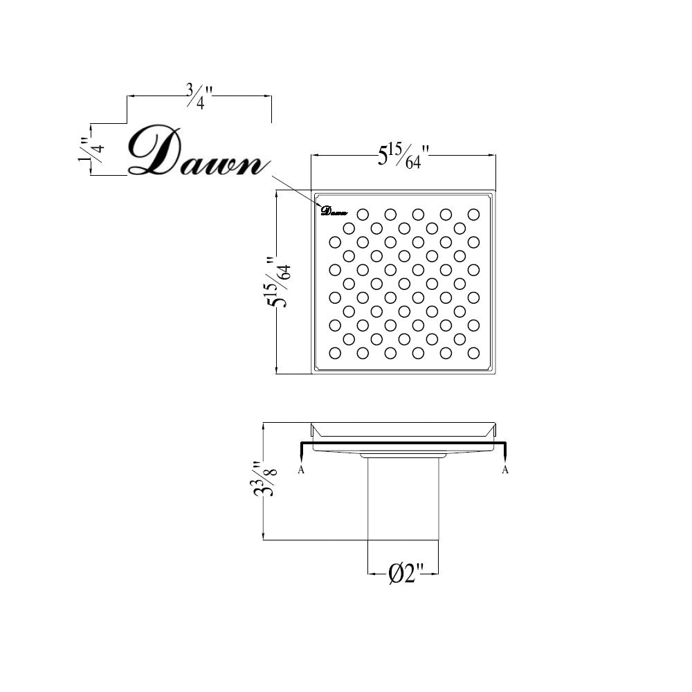Dawn Rhone River Series 5" Square Shower Drain LRE050504 (push-in)