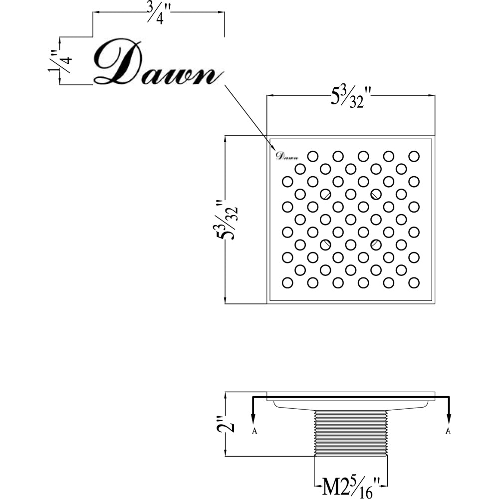 Dawn Rhone River Series 5" Square Shower Drain SRE050504 (screw-in)