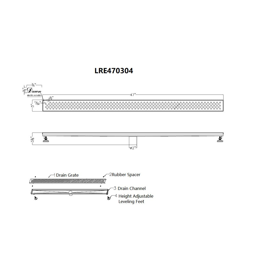 Dawn Rhone River Series 47" Shower Drain LRE470304