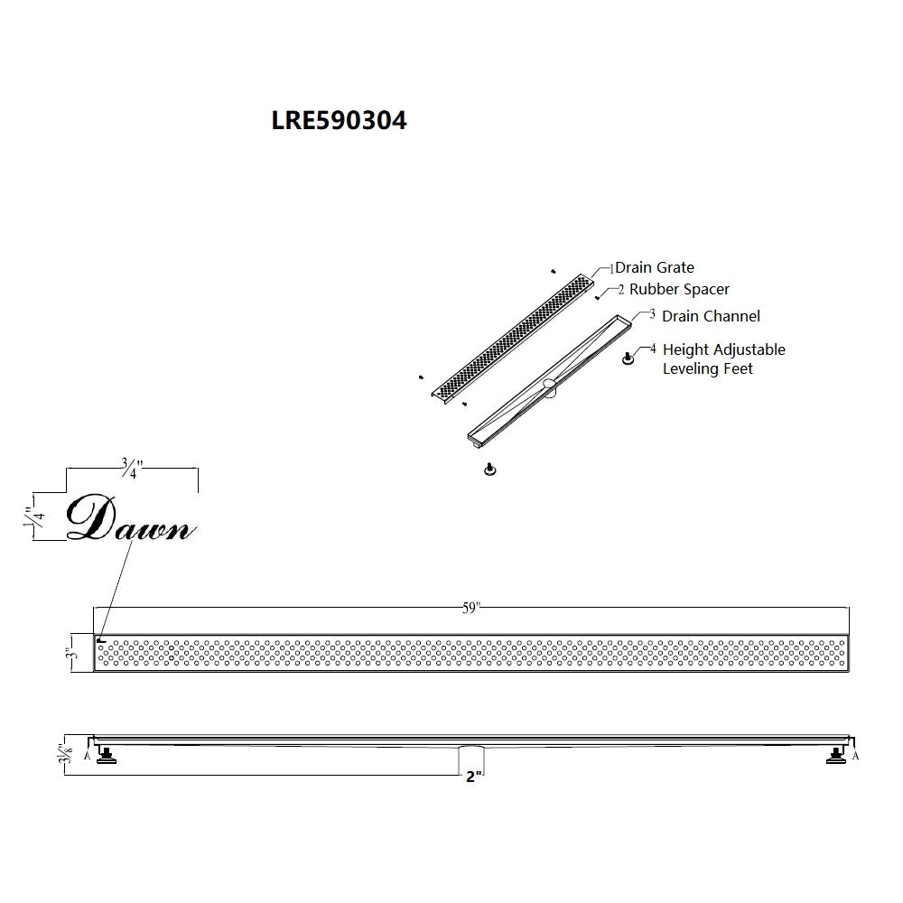 Dawn Rhone River Series 59" Shower Drain LRE590304