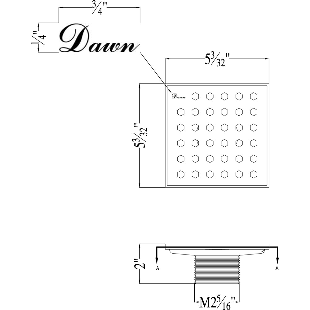 Dawn Thames River Series 5" Square Shower Drain STS050504 (screw-in)
