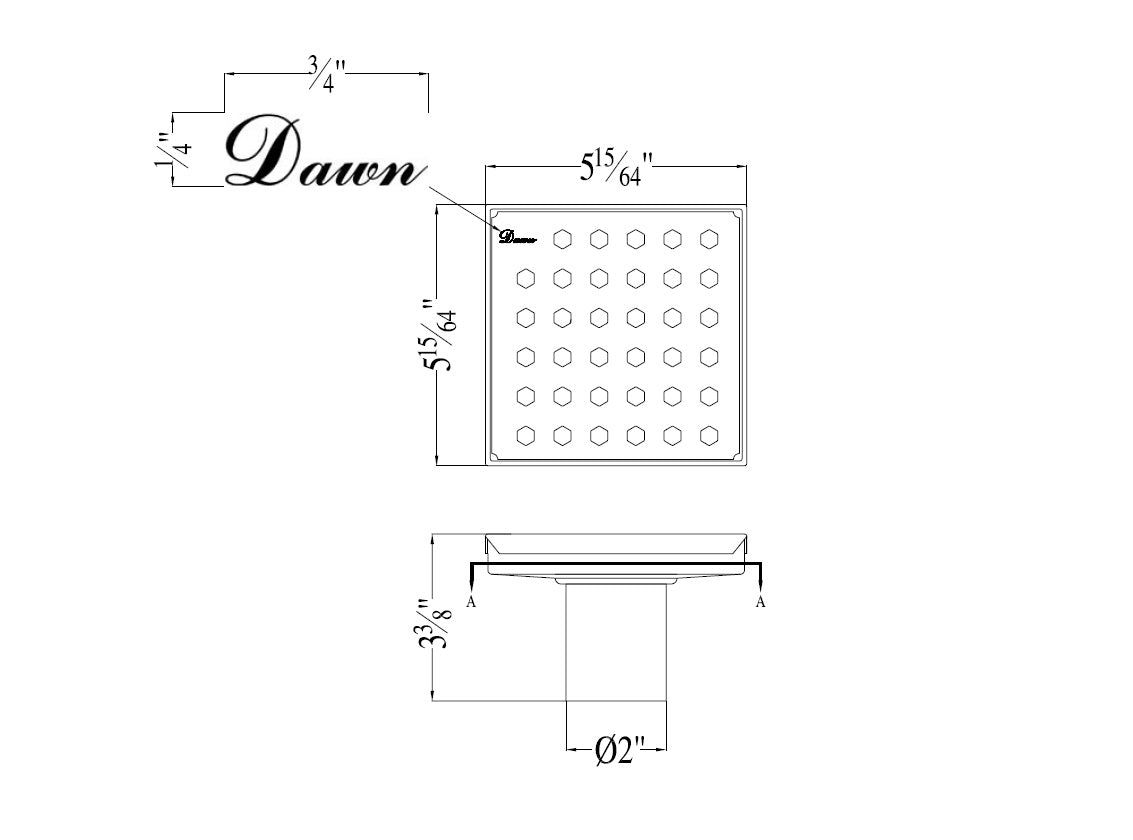 Dawn Thames River Series 5" Square Shower Drain LTS050504 (push-in)