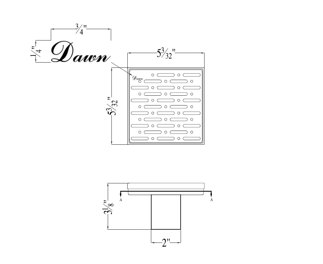 Dawn Rio Orinoco River Series 5" Square Shower Drain LRO050504 (push-in)