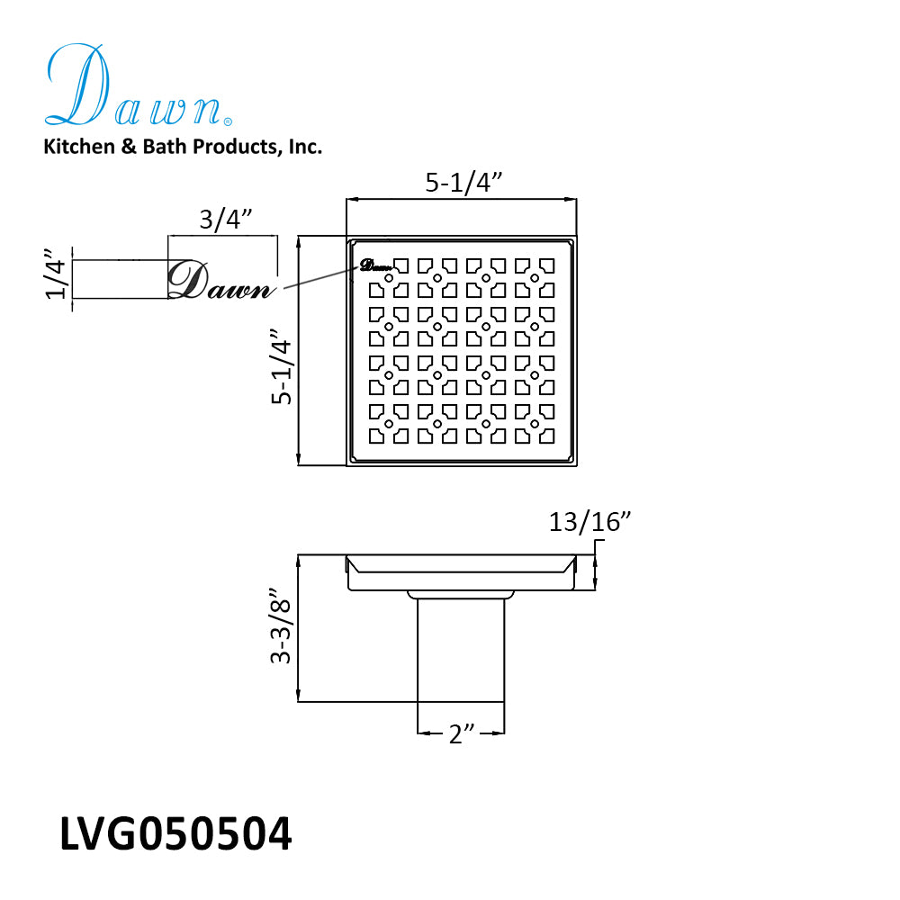 Dawn Views Along The River Nile Series 5" Square Shower Drain LVG050504 (push-in)