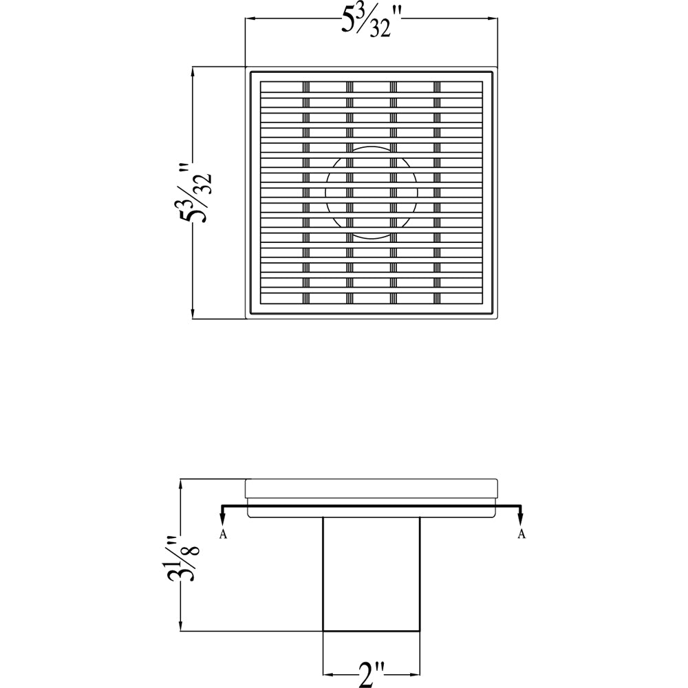 Dawn Wheaton River Series 5" Square Shower Drain SWN050504 (push-in)