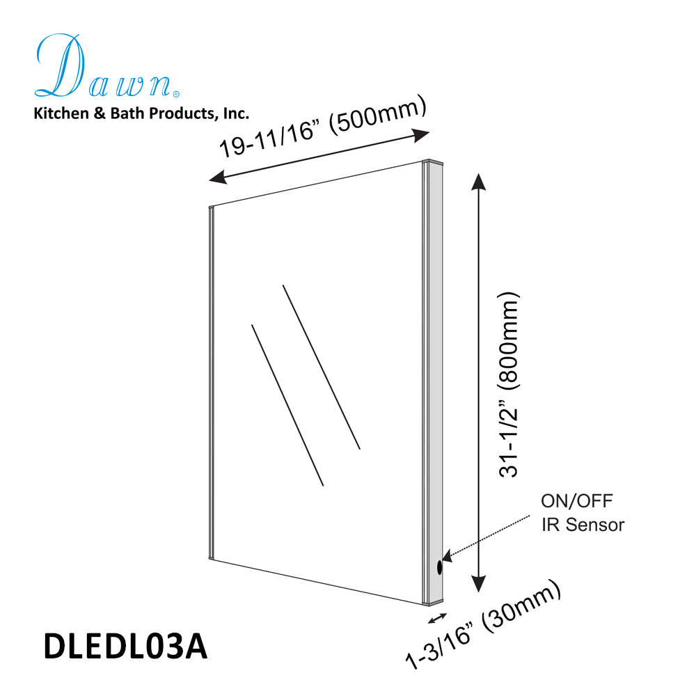 Dawn LED Back Light Mirror wall hang with high gloss aluminum frame and IR Sensor DLEDL03A