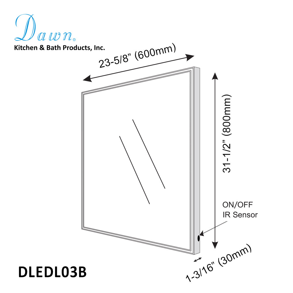 Dawn LED Back Light Mirror wall hang with high gloss aluminum frame and IR Sensor DLEDL03B