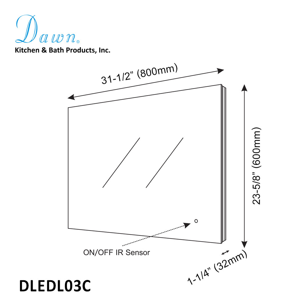Dawn LED Back Light Mirror wall hang with matte aluminum frame and Touch Sensor DLEDL03C