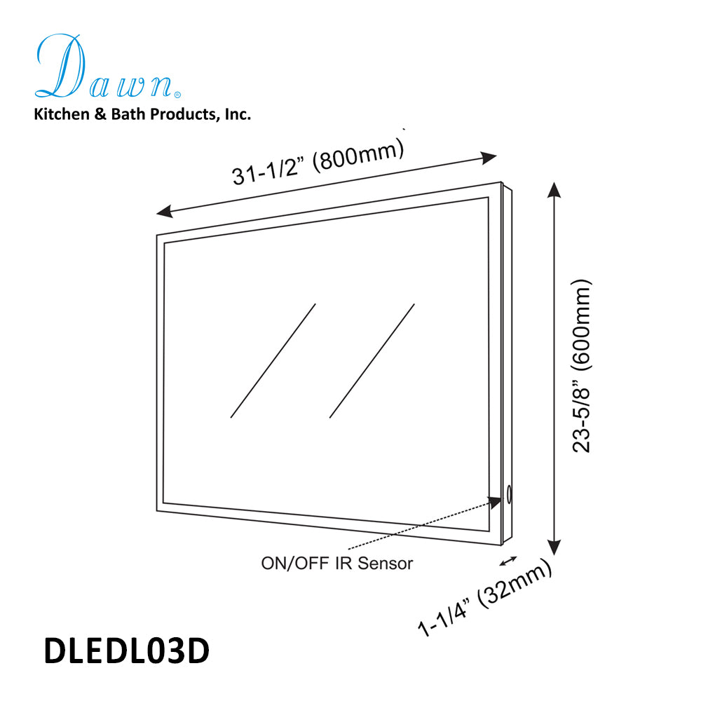 Dawn LED Back Light Mirror wall hang with matte aluminum frame and IR Sensor DLEDL03D