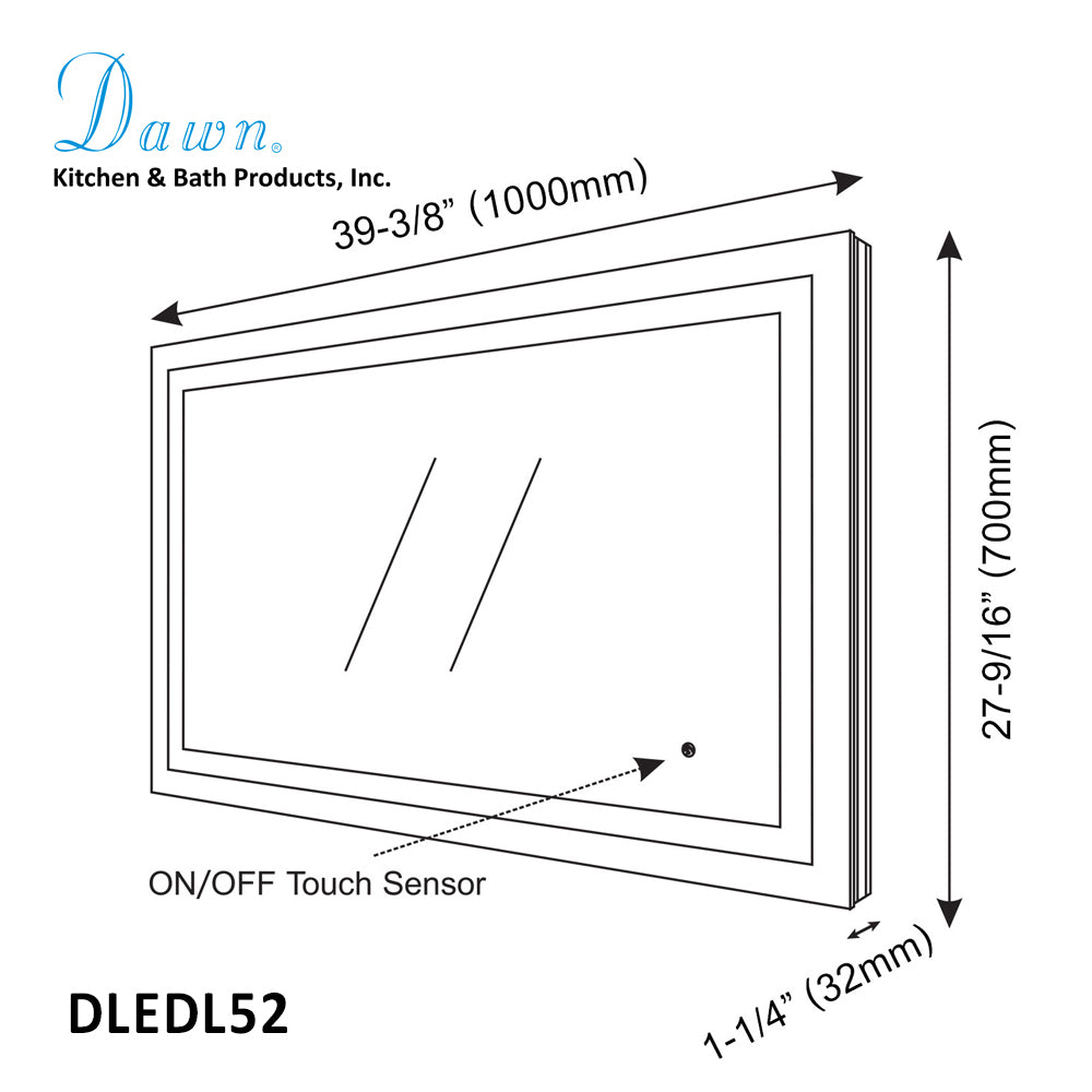 Dawn LED Back Light Mirror wall hang with matte aluminum frame and Touch Sensor DLEDL52