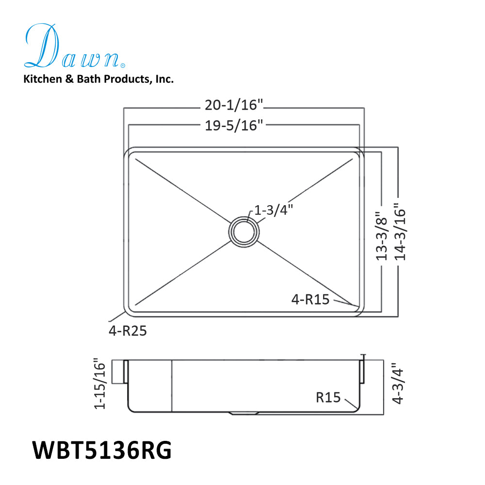 Dawn Rose Gold Stainless Steel Vanity Sink Top WBT5136RG