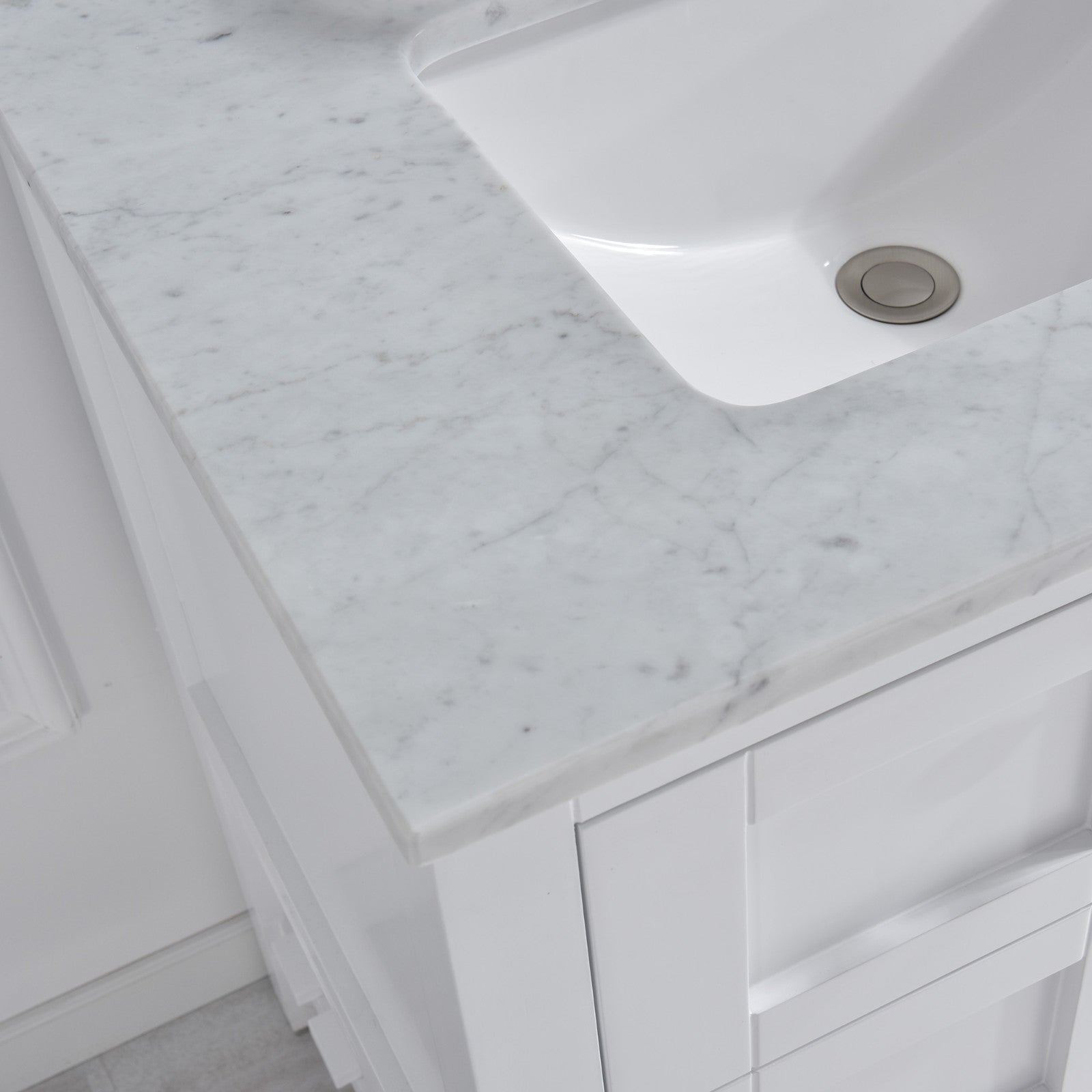 WOODBRIDGE 61" x 22" Vanity Top with Double Under Mount Rectangle Bowls, Carrara White Marble, Pre-drilled with Single hole Faucet set up Option