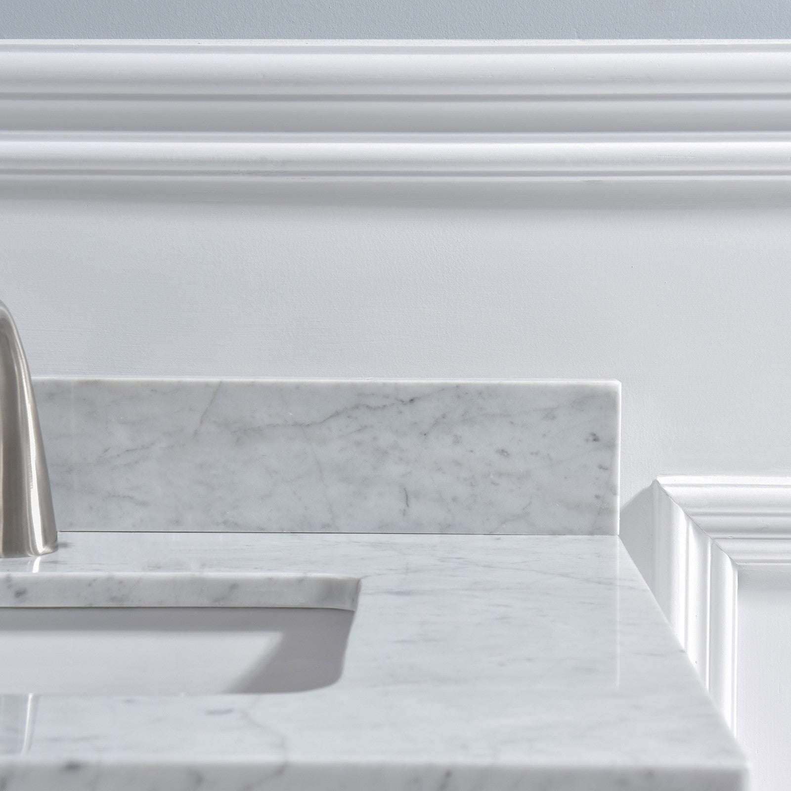 WOODBRIDGE 61" x 22" Vanity Top with Double Under Mount Rectangle Bowls, Carrara White Marble, Pre-drilled with Single hole Faucet set up Option