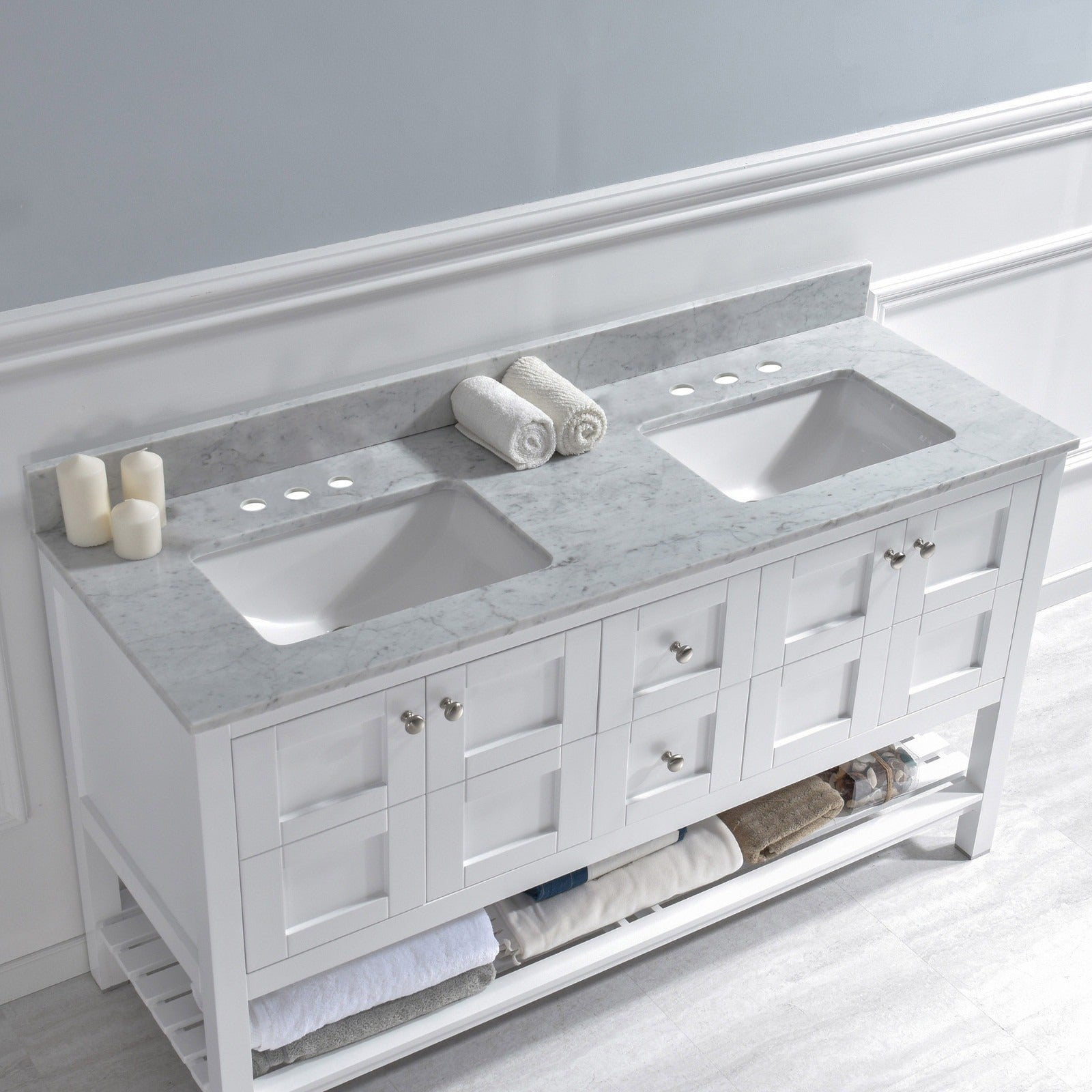 WOODBRIDGE 61" x 22" Vanity Top with Double Under Mount Rectangle Bowls, CAVT6122D-4